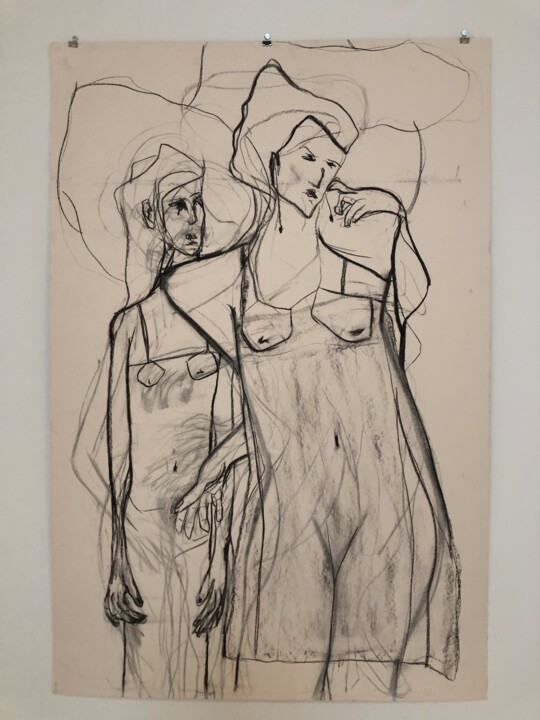 Рисунок под названием "young ladies" - Barbara Vandendriessche, Подлинное произведение искусства, Древесный уголь