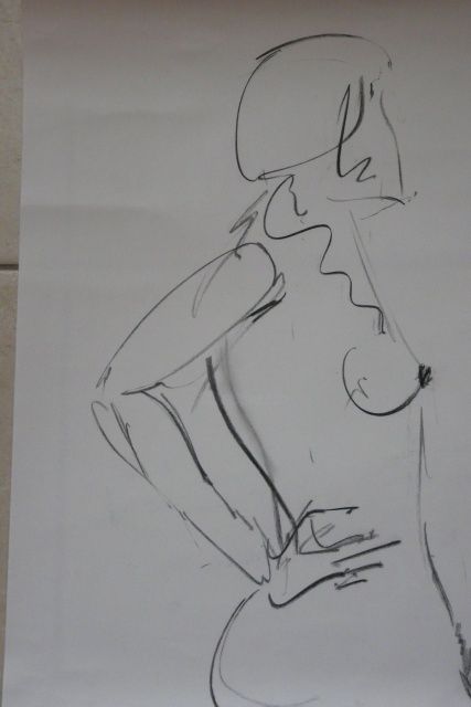 Dessin intitulée "mains sur les hanch…" par Barbara Bernard, Œuvre d'art originale