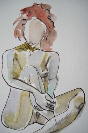 Peinture intitulée "Femme au genou repl…" par Barbara Bernard, Œuvre d'art originale
