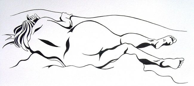 Painting titled "Paula sleeping 2" by Barbara Craig, Original Artwork, Ink