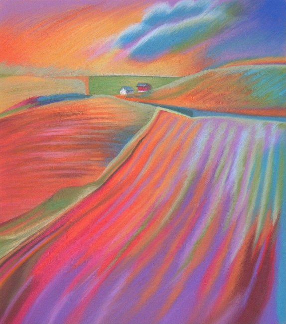 Painting titled "Fauve Fields" by Barbara Craig, Original Artwork
