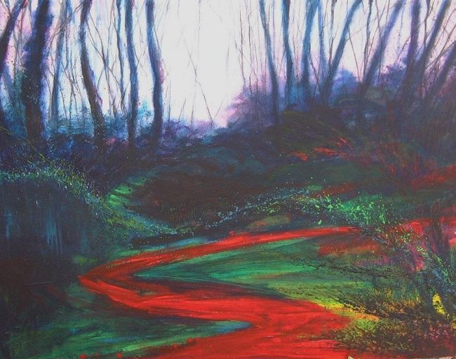 Painting titled "Red Path" by Barbara Craig, Original Artwork, Oil