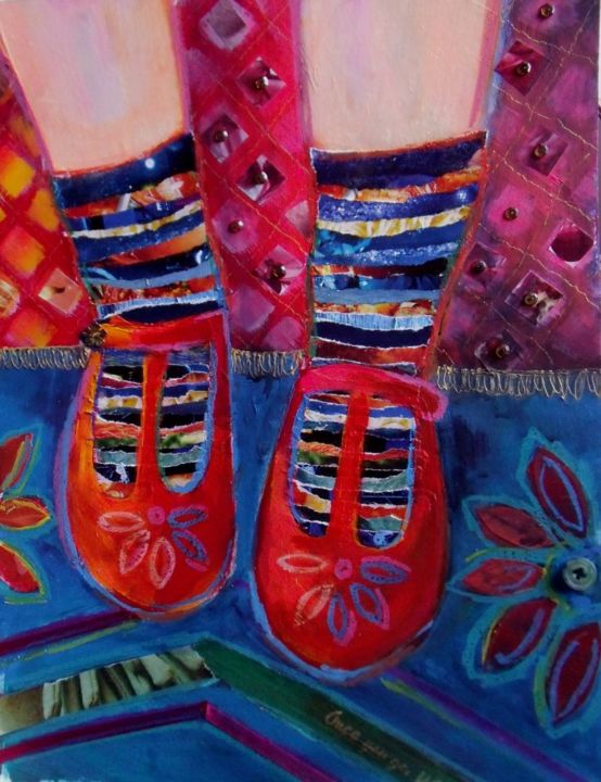 Painting titled "Stripped Socks" by Barbara Craig, Original Artwork