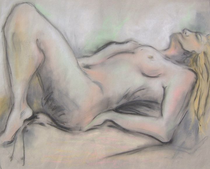 Drawing titled "Grey Nude" by Barbara Craig, Original Artwork, Pastel