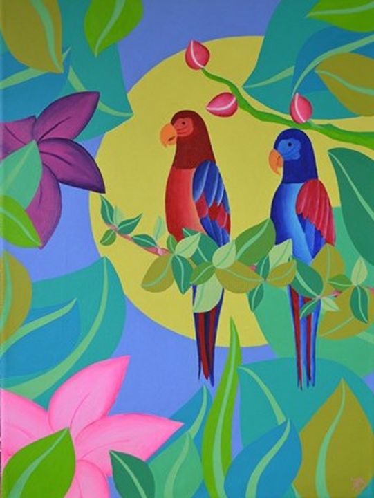 Peinture intitulée "Les Perroquets" par Barbara Eckgold, Œuvre d'art originale, Acrylique