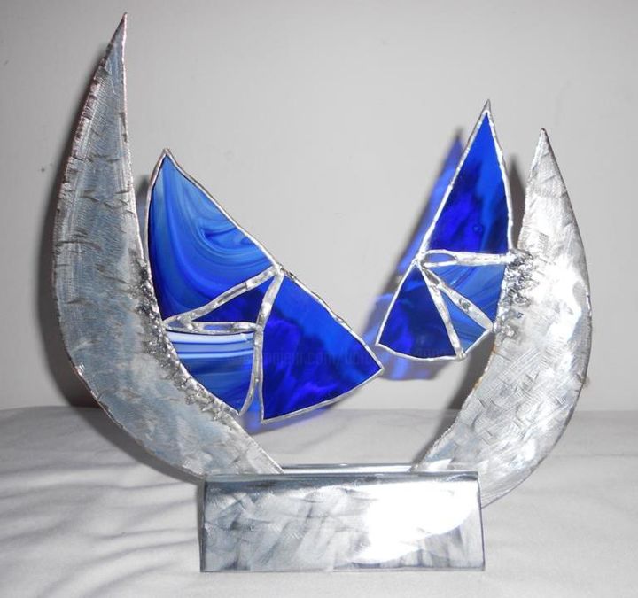 Skulptur mit dem Titel "Lune bleue" von Barbara Hay (Alchimik of Love), Original-Kunstwerk, Metalle