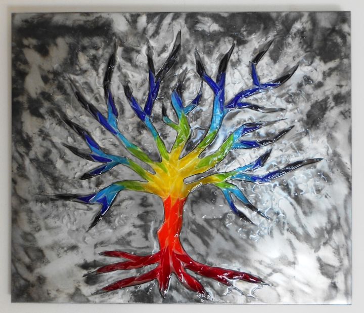 제목이 "The rainbow tree of…"인 조형물 Barbara Hay (Alchimik of Love)로, 원작, 스테인레스 스틸