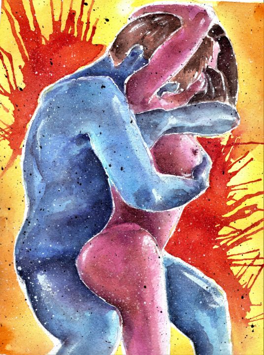 Painting titled "Hold me" by Barbara Carretta (Barbarasoulart), Original Artwork, Watercolor