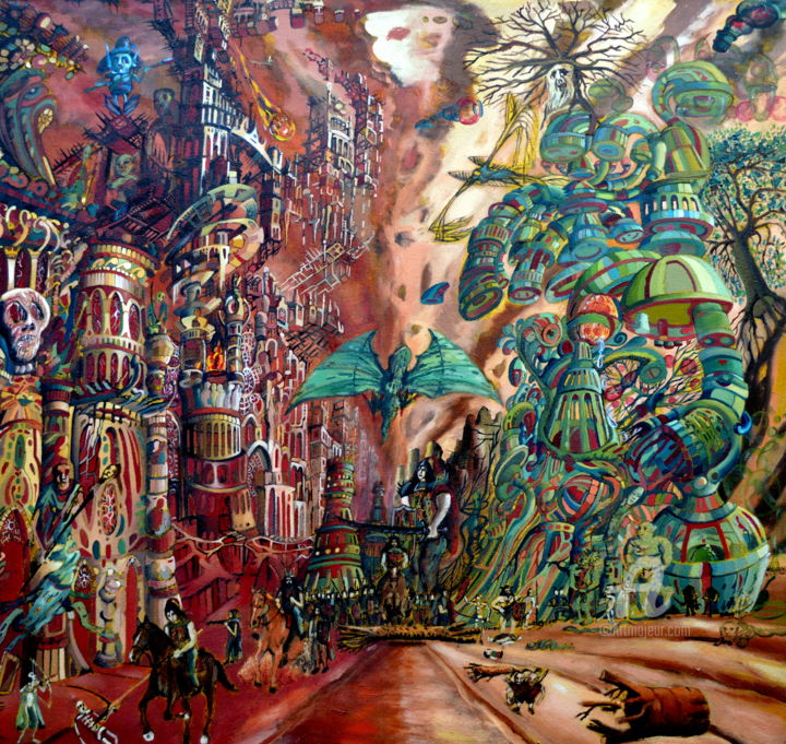 Painting titled "Bitwa-Ontarion" by Marek Izydorczyk, Original Art, Oil