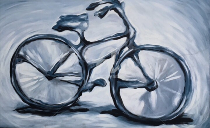 Картина под названием "Blue Bike.jpg" - Adri Barbieux, Подлинное произведение искусства, Акрил