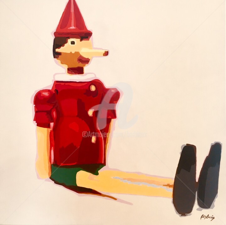 Painting titled "Pinocchio" by Adri Barbieux, Original Artwork, Acrylic Mounted on Wood Panel