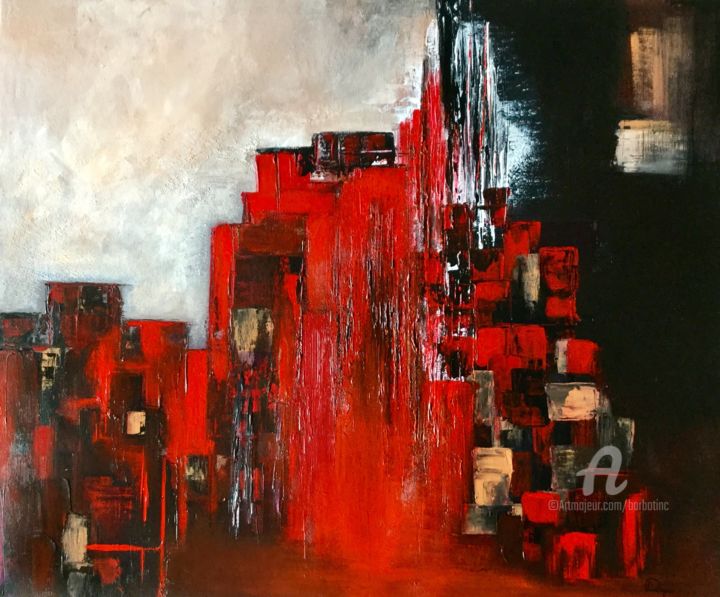 Painting titled "Cityred" by Celine, Original Artwork, Acrylic