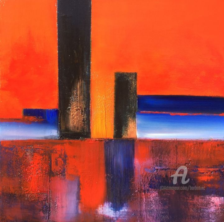 Schilderij getiteld "Manhattanhenge" door Celine, Origineel Kunstwerk, Olie