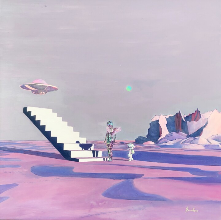Peinture intitulée "Boarding to the Out…" par Barbsie, Œuvre d'art originale, Huile