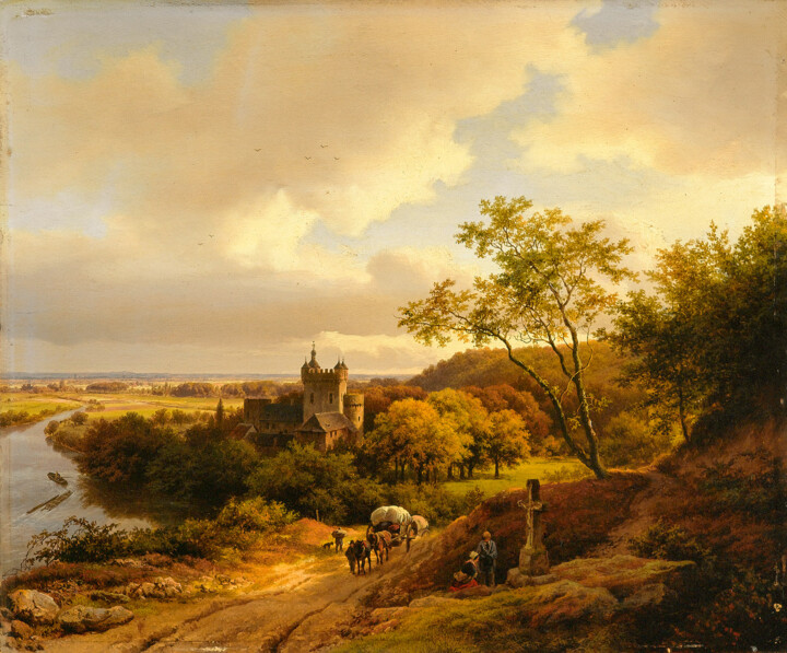 Painting titled "Un château sur une…" by Barend Cornelis Koekkoek, Original Artwork, Oil