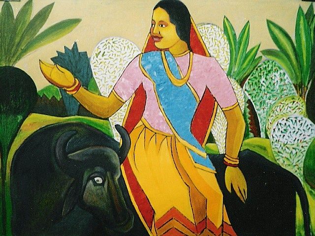 Pittura intitolato "Rural girl" da Barindam Bose, Opera d'arte originale, Olio