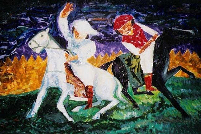 Painting titled "The Derby Champ of…" by Barindam Bose, Original Artwork, Oil
