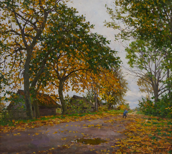Painting titled "Gnezdin Village" by Igor Barkhatkov, Original Artwork, Oil