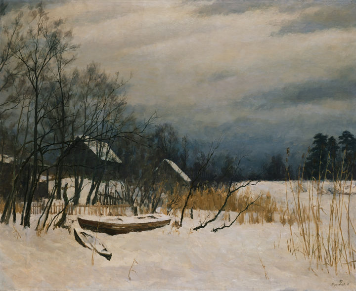 Картина под названием "Winter on Lake Msti…" - Igor Barkhatkov, Подлинное произведение искусства, Масло