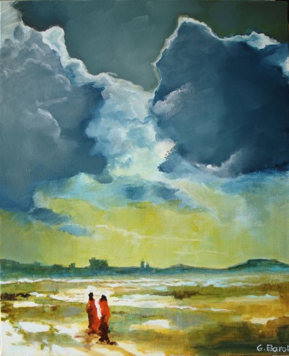 Painting titled "ciel d'orage" by Baron, Original Artwork, Oil