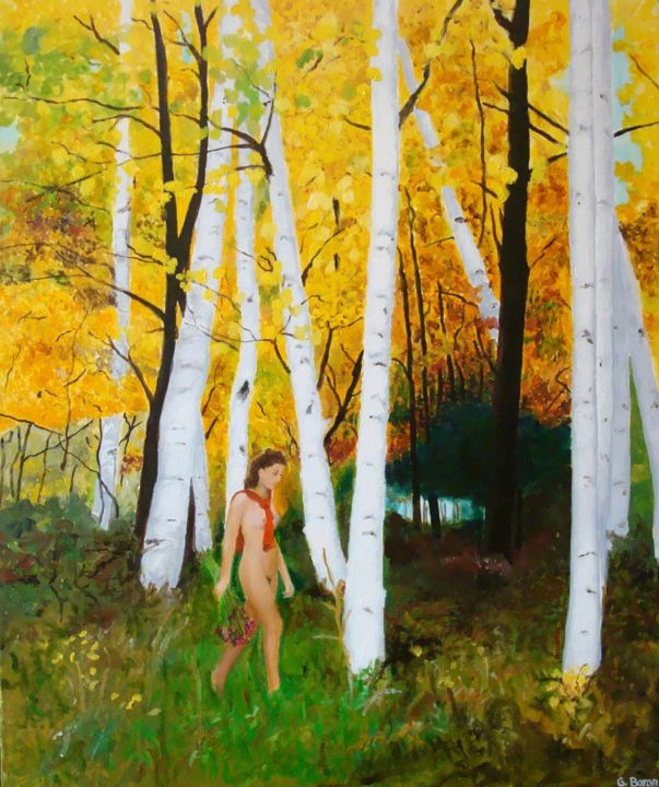 Painting titled "nu d'automne" by Baron, Original Artwork, Oil