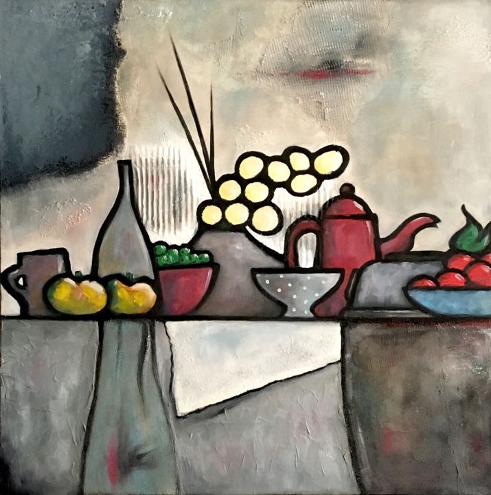 Peinture intitulée "Petit-déjeuner-a-la…" par René Barranco, Œuvre d'art originale, Huile