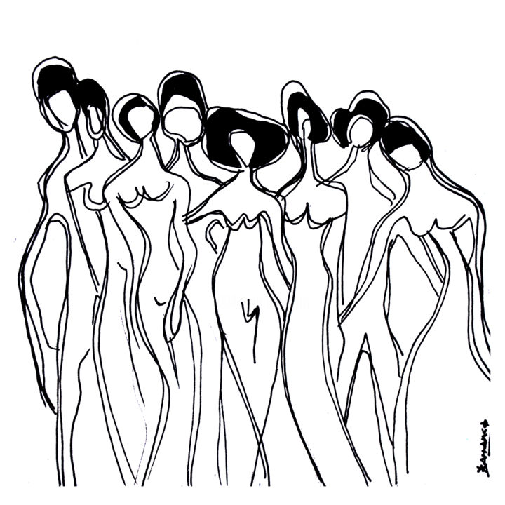 Dibujo titulada "groupe.jpg" por René Barranco, Obra de arte original, Tinta