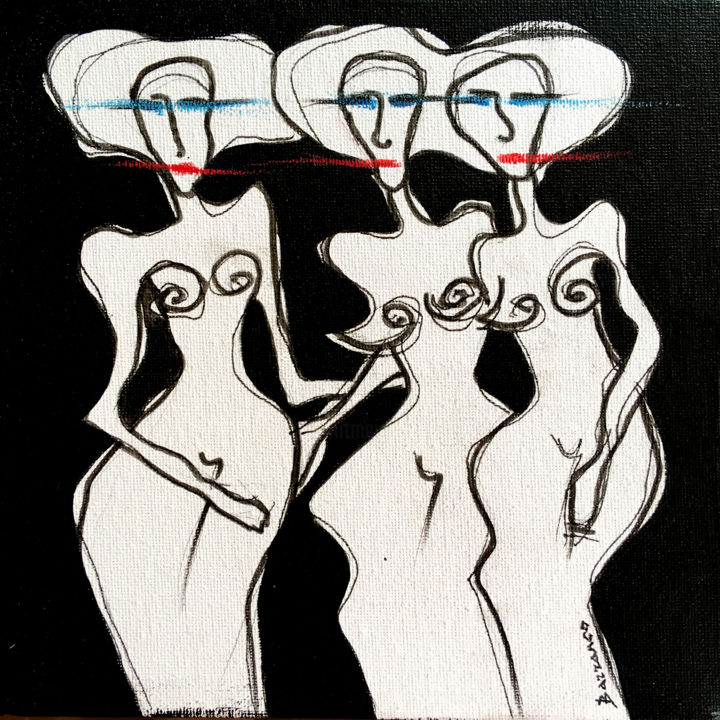 Peinture intitulée "Les trois belles" par René Barranco, Œuvre d'art originale, Huile