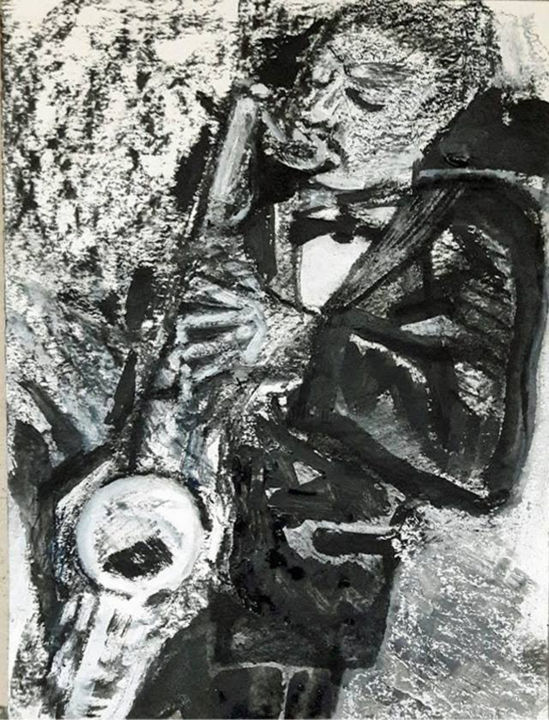 Drawing titled "Blow!" by Barrie Walker, Original Artwork, Charcoal
