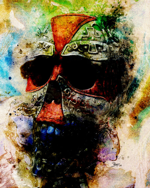 제목이 "Templar Death Mask"인 디지털 아트 Barry Farley Visual Arts로, 원작, 디지털 페인팅
