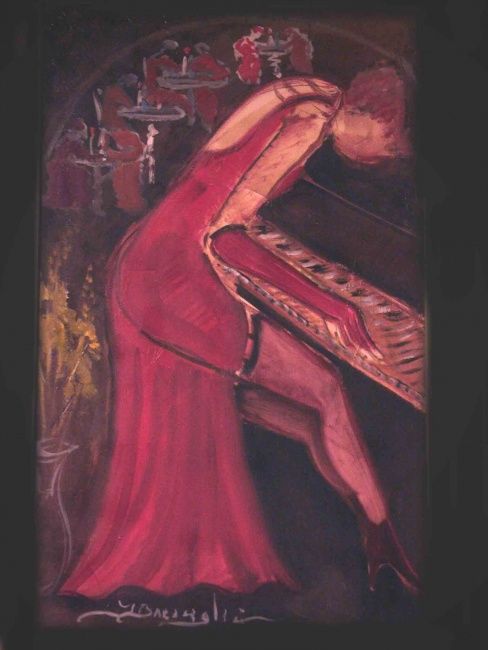 Painting titled "pianista in rosso s…" by Halfwayalongourlefespath, Original Artwork
