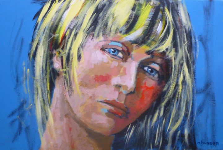 Peinture intitulée "portret in blauw" par Bart Buijsen, Œuvre d'art originale, Acrylique