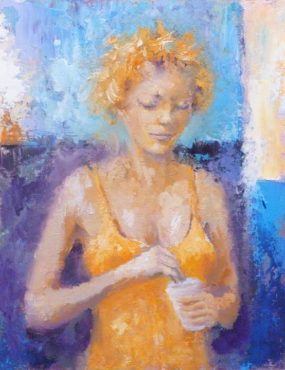 Painting titled "Koffie" by Bart Buijsen, Original Artwork, Oil