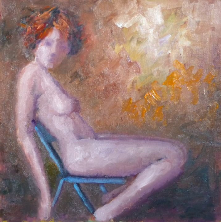 Pintura intitulada "The blue chair" por Bart Buijsen, Obras de arte originais, Óleo