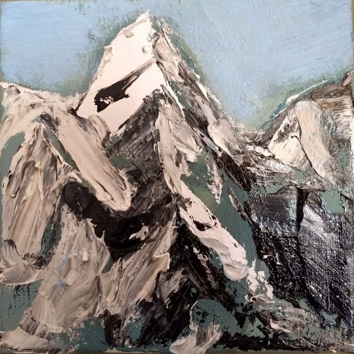 Painting titled "besneeuwde bergen 2" by Bart Verbrugge, Original Artwork, Oil