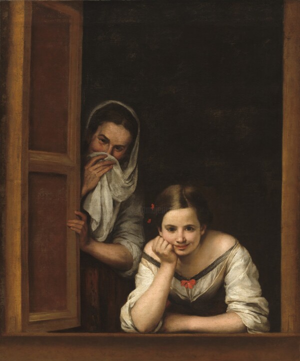 Painting titled "Deux Femmes à la fe…" by Bartolomé Esteban Murillo, Original Artwork, Oil