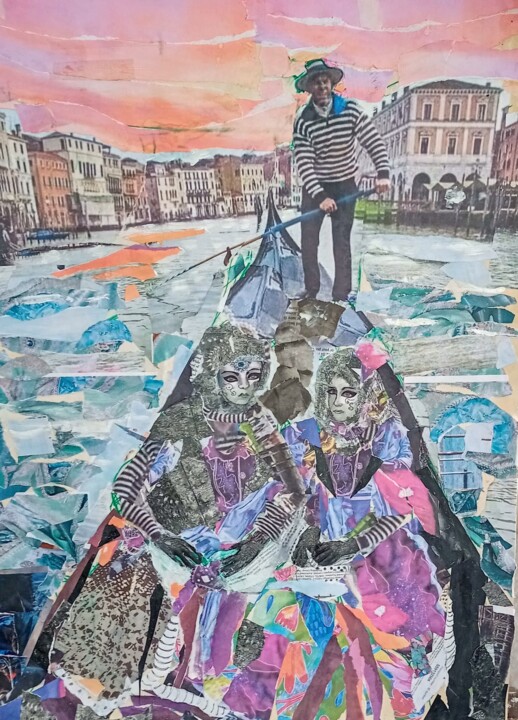 Collages intitulée "The boatman" par Nalini Shanthi Cook, Œuvre d'art originale, Collages