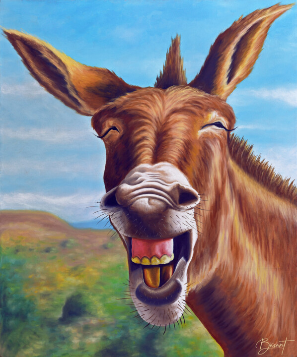 Painting titled "Happy donkey" by Básant, Original Artwork, Oil