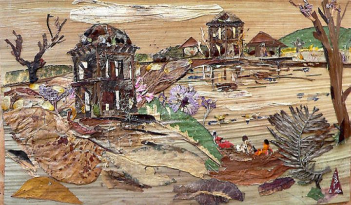 Peinture intitulée "Ruined Structures" par Basant Soni, Œuvre d'art originale, Ruban adhésif