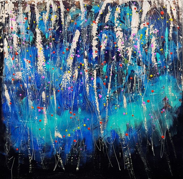 Painting titled "SKYWORKS II" by Basia Kilian, Original Artwork, Acrylic Mounted on Wood Stretcher frame