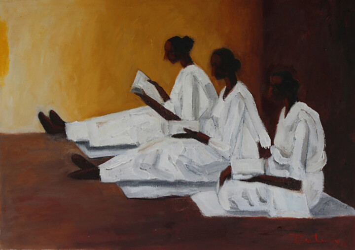 Картина под названием "Religious Observanc…" - Basil Cooray, Подлинное произведение искусства, Масло Установлен на Деревянна…