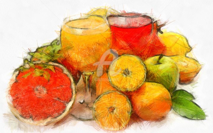Dessin intitulée "fresh-fruit-pencil.…" par Basilo Enesto, Œuvre d'art originale
