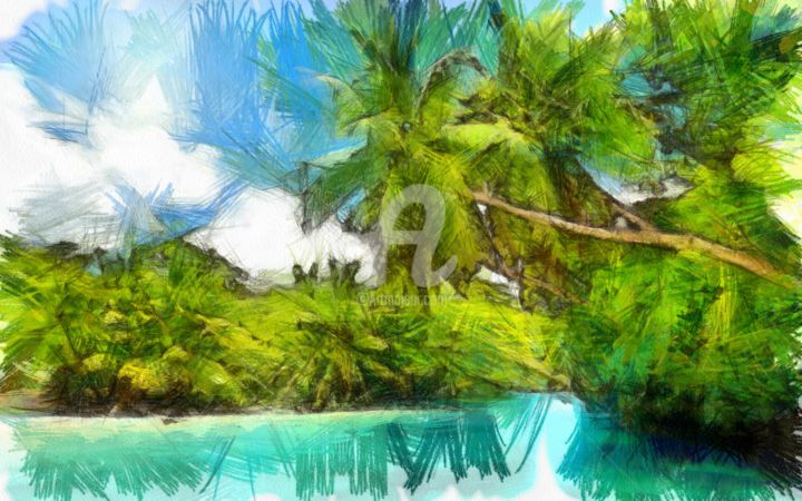 Desenho intitulada "exotic-island-palm-…" por Basilo Enesto, Obras de arte originais