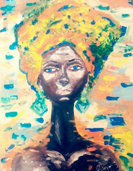 L'africaine aux yeux bleus Peinture par Basma Cherkaoui | Artmajeur
