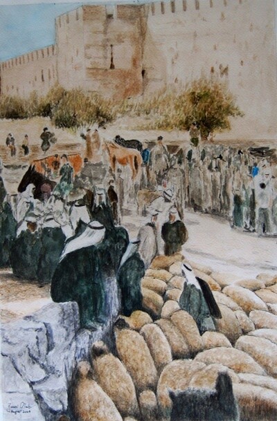 Painting titled "cattle market" by Bassel Olabi, Original Artwork, Oil