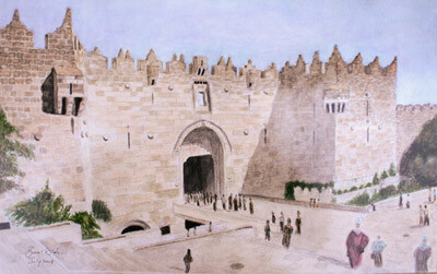 Painting titled "damascus gate" by Bassel Olabi, Original Artwork, Oil