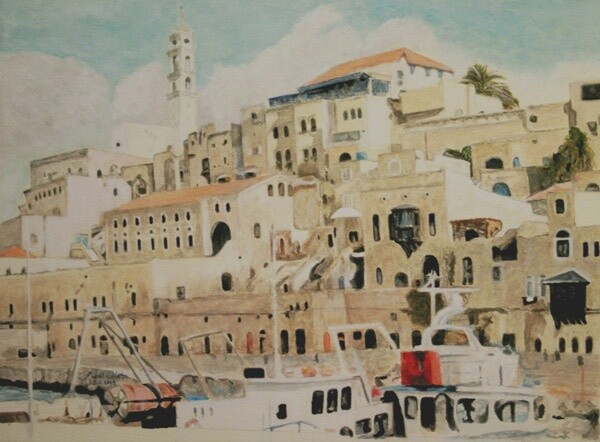 Painting titled "old port of jaffa -…" by Bassel Olabi, Original Artwork, Oil