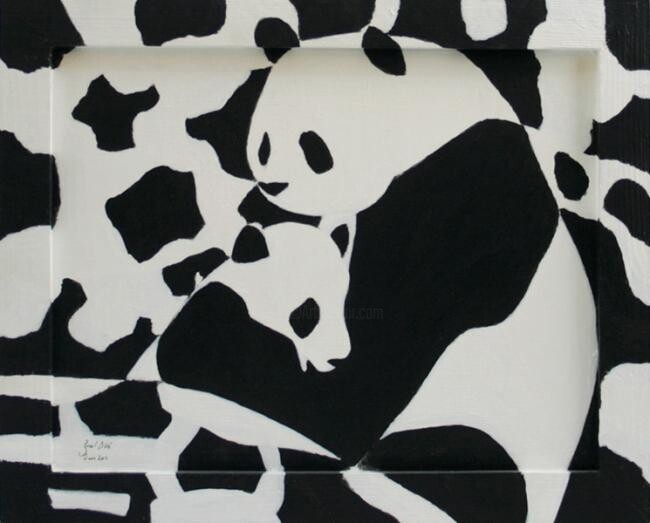 Painting titled "Panda" by Bassel Olabi, Original Artwork, Oil