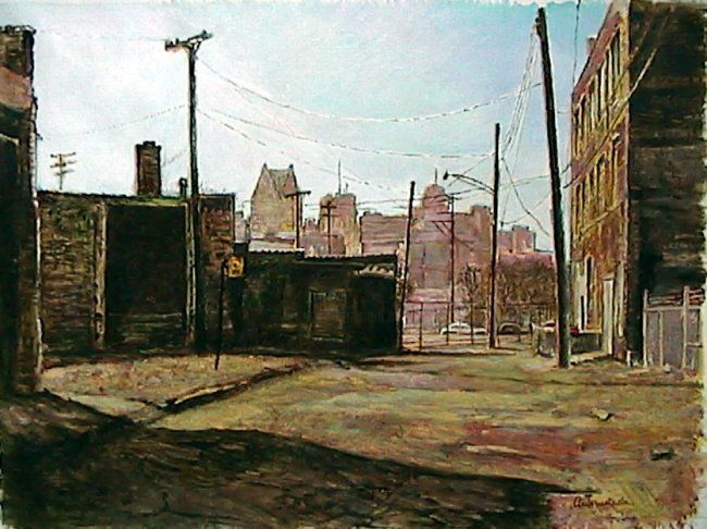 Painting titled "Alley view Detroit" by Angelo Antonnicola, Original Artwork, Oil