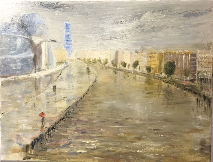 Pintura intitulada "Guggenheim Bilbao" por Basterra, Obras de arte originais, Óleo